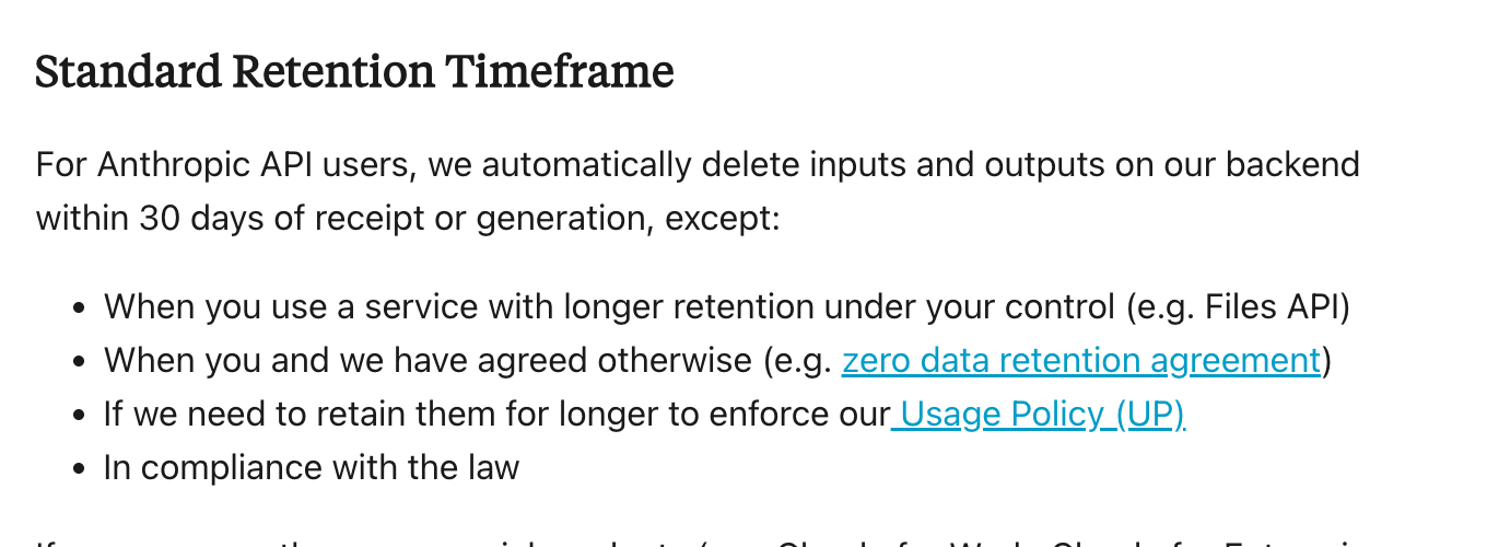 Anthropic retention policy
